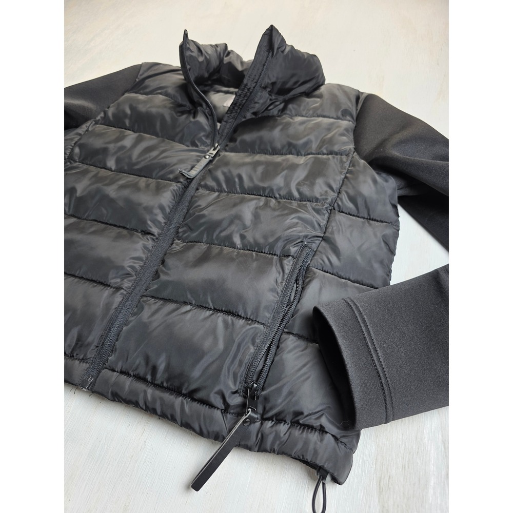 Ultra Flirt Black Puffer Jacket Mixed Media Zip Up Minimalist RN737277 Womens M